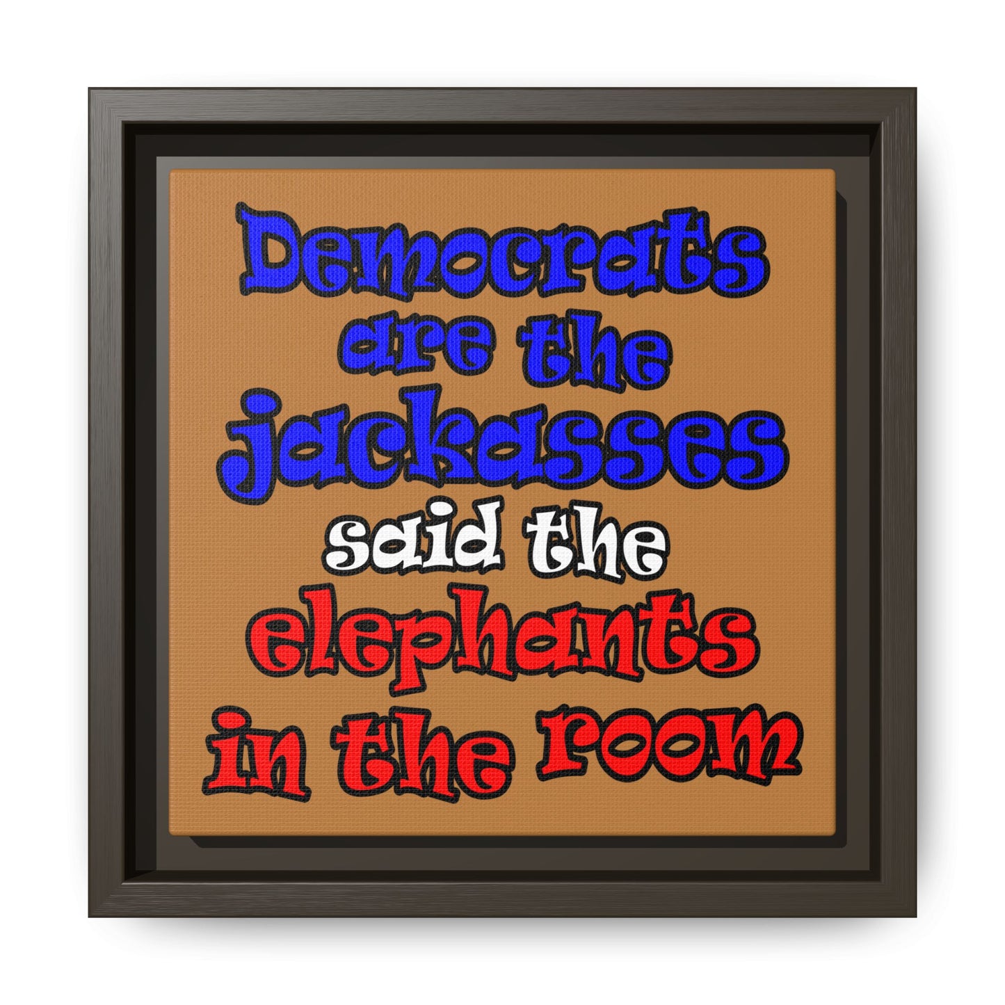donkeys and elephants - framed canvas art (light brown)