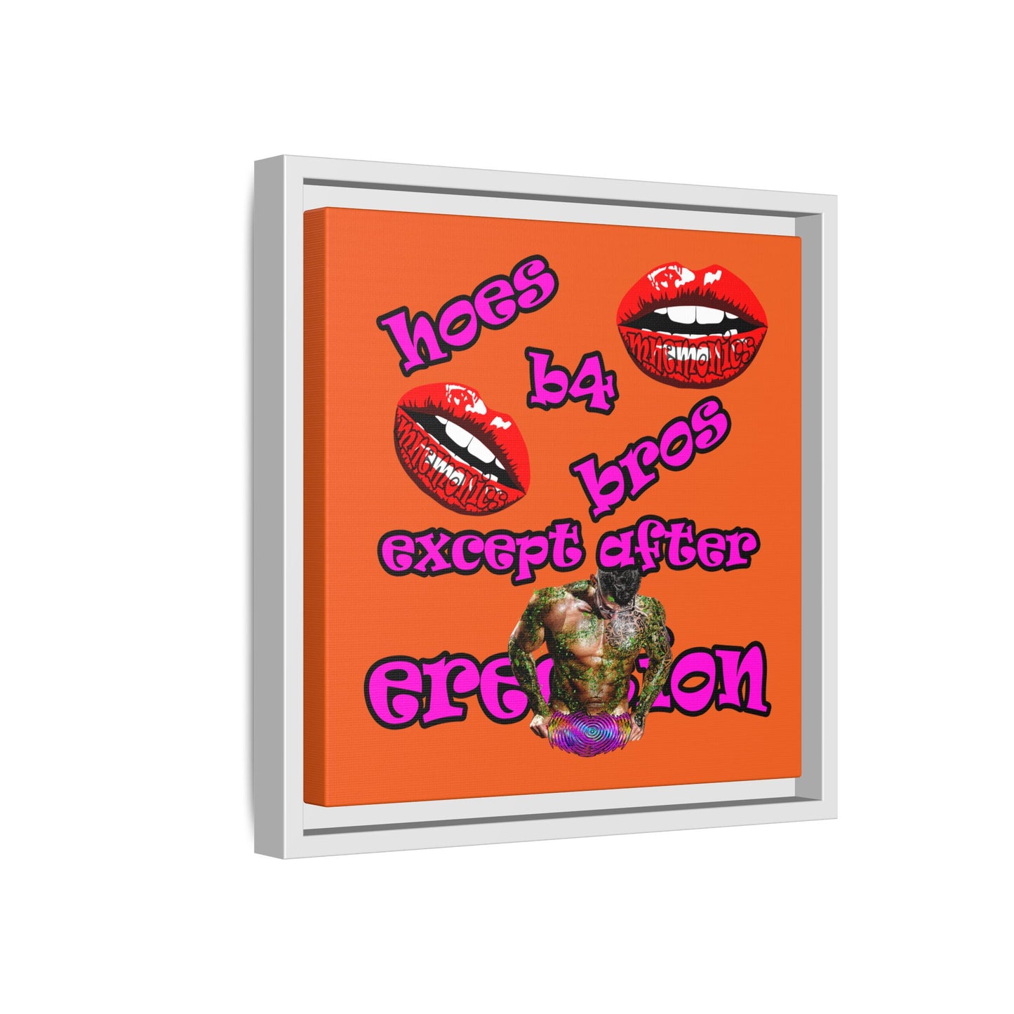 hoes b4 bros - framed canvas art (orange)