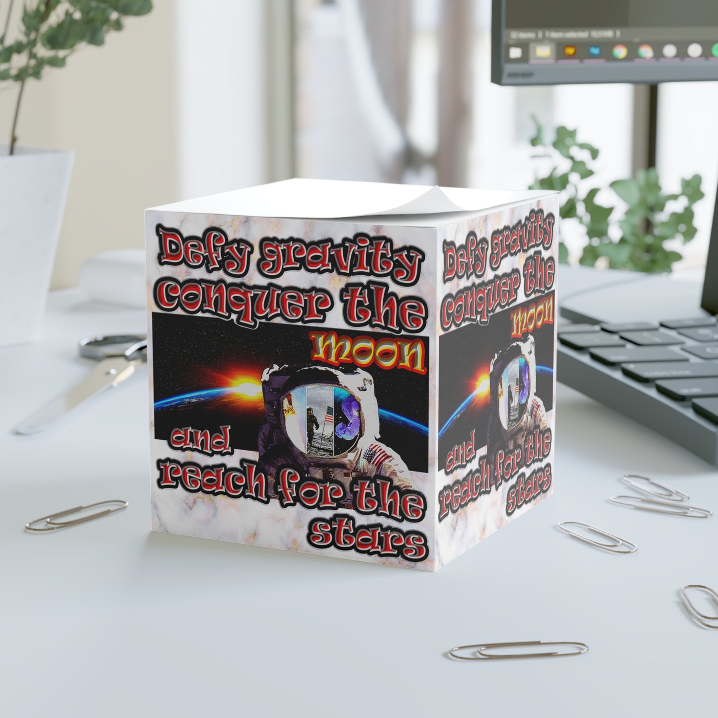 defy conquer reach - note cube (white marble)