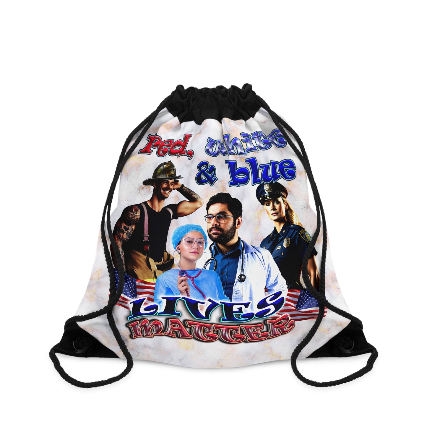 rw&b lives matter - Drawstring Bag (white marble)