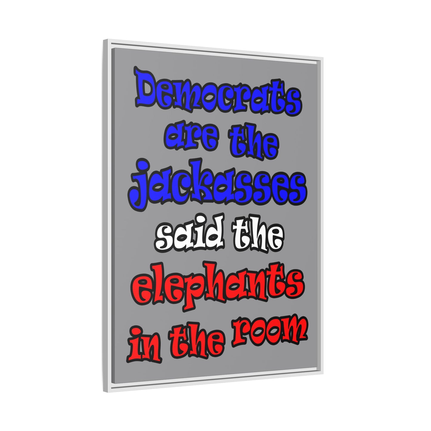 donkeys and elephants - framed canvas art (grey)