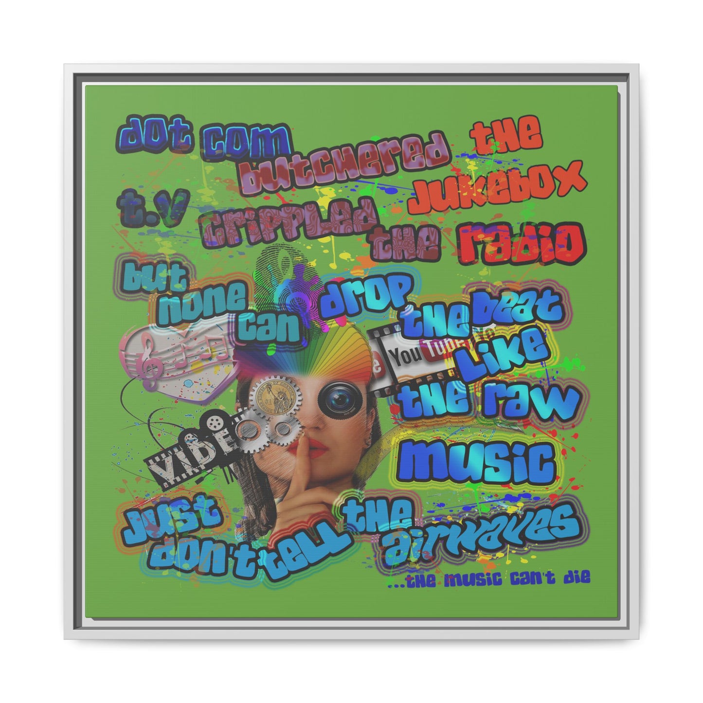 drop the beat - framed canvas art (green)