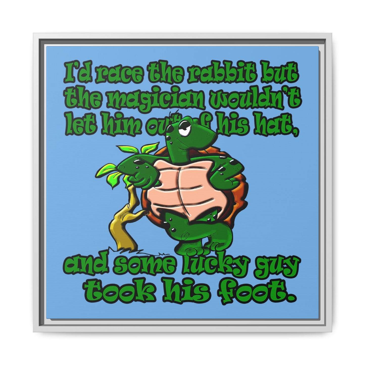 turtle race - framed canvas art (light blue)