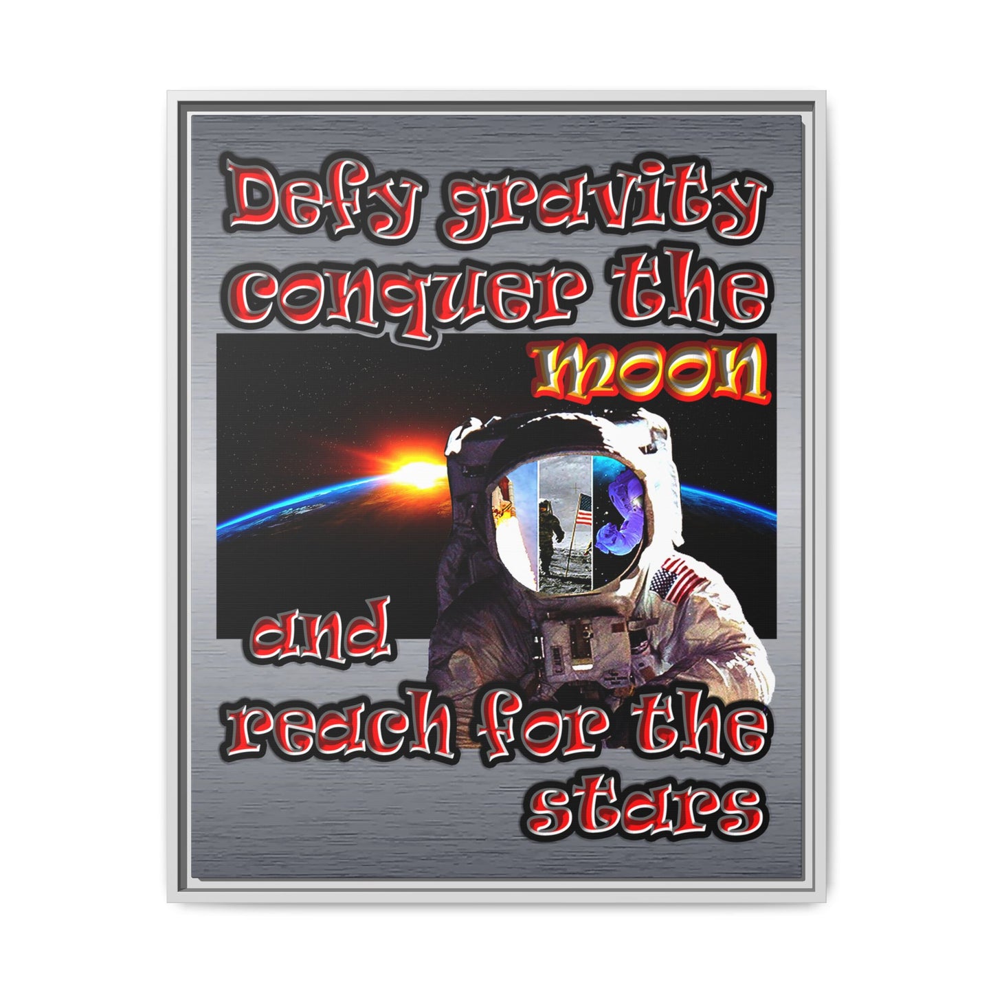 defy conquer reach - framed canvas art (brushed nickel)