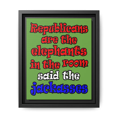 donkeys and elephants - framed canvas art (green)