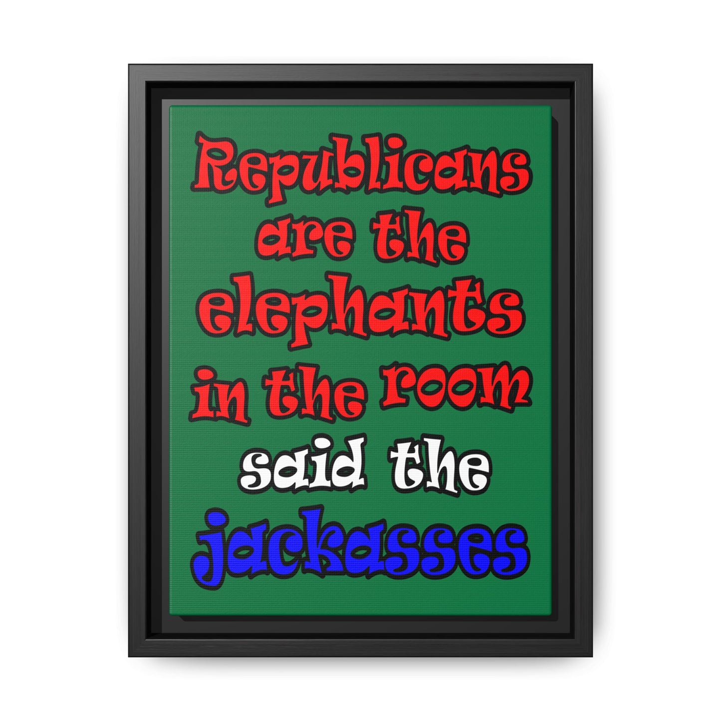 donkeys and elephants - framed canvas art (dark green)