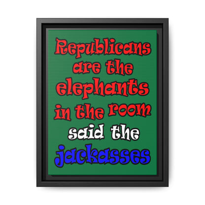 donkeys and elephants - framed canvas art (dark green)
