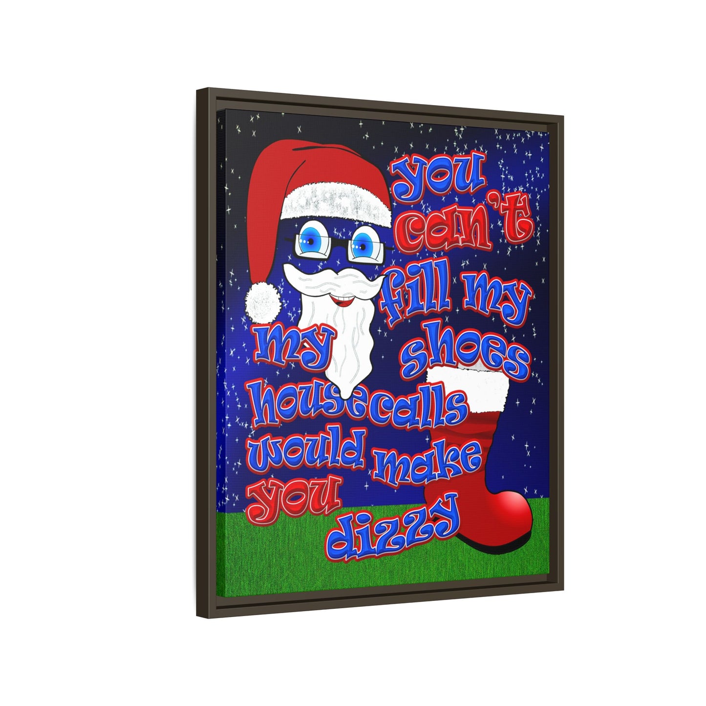 santa's shoes - framed canvas art ('snoops' background)
