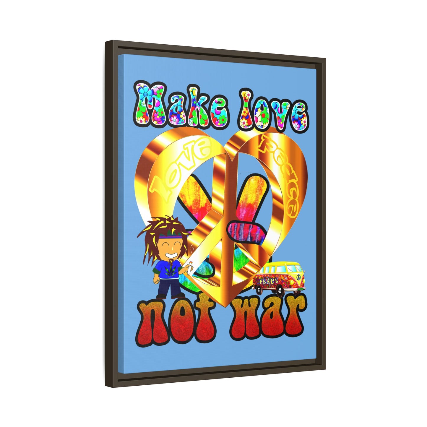 love peace - framed canvas art (light blue)
