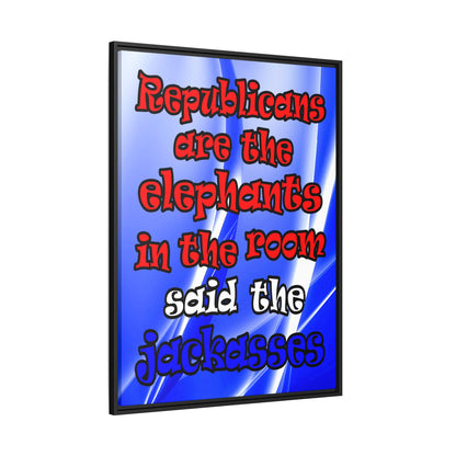 donkeys and elephants - framed canvas art (blue-white wave)