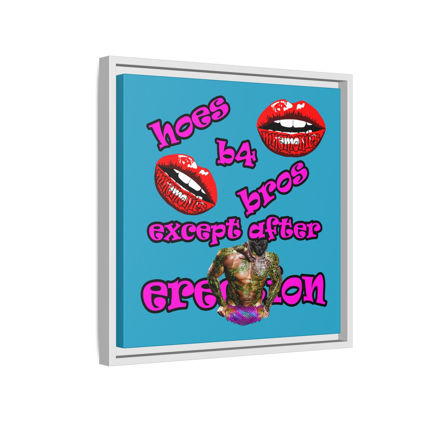 hoes b4 bros - framed canvas art (turquoise)