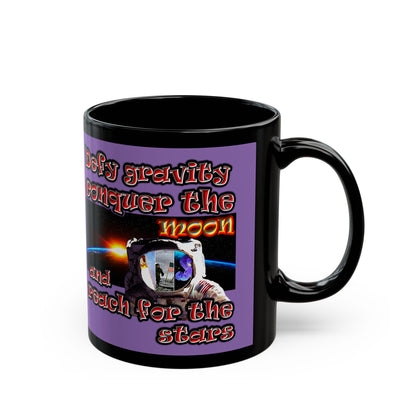 defy conquer reach - Black Mug (light purple)