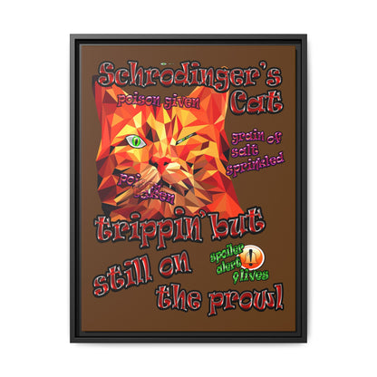 schrodinger's cat - framed canvas art (brown)