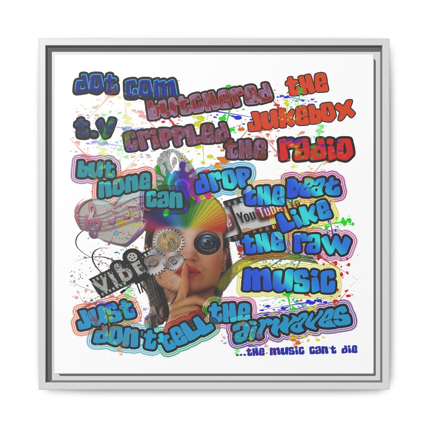 drop the beat - framed canvas art (white)