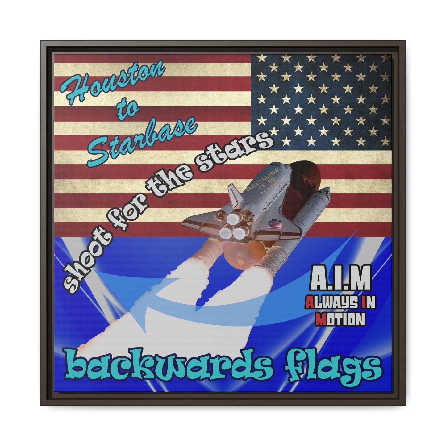 shoot for the stars - framed canvas art (blue-white wave)
