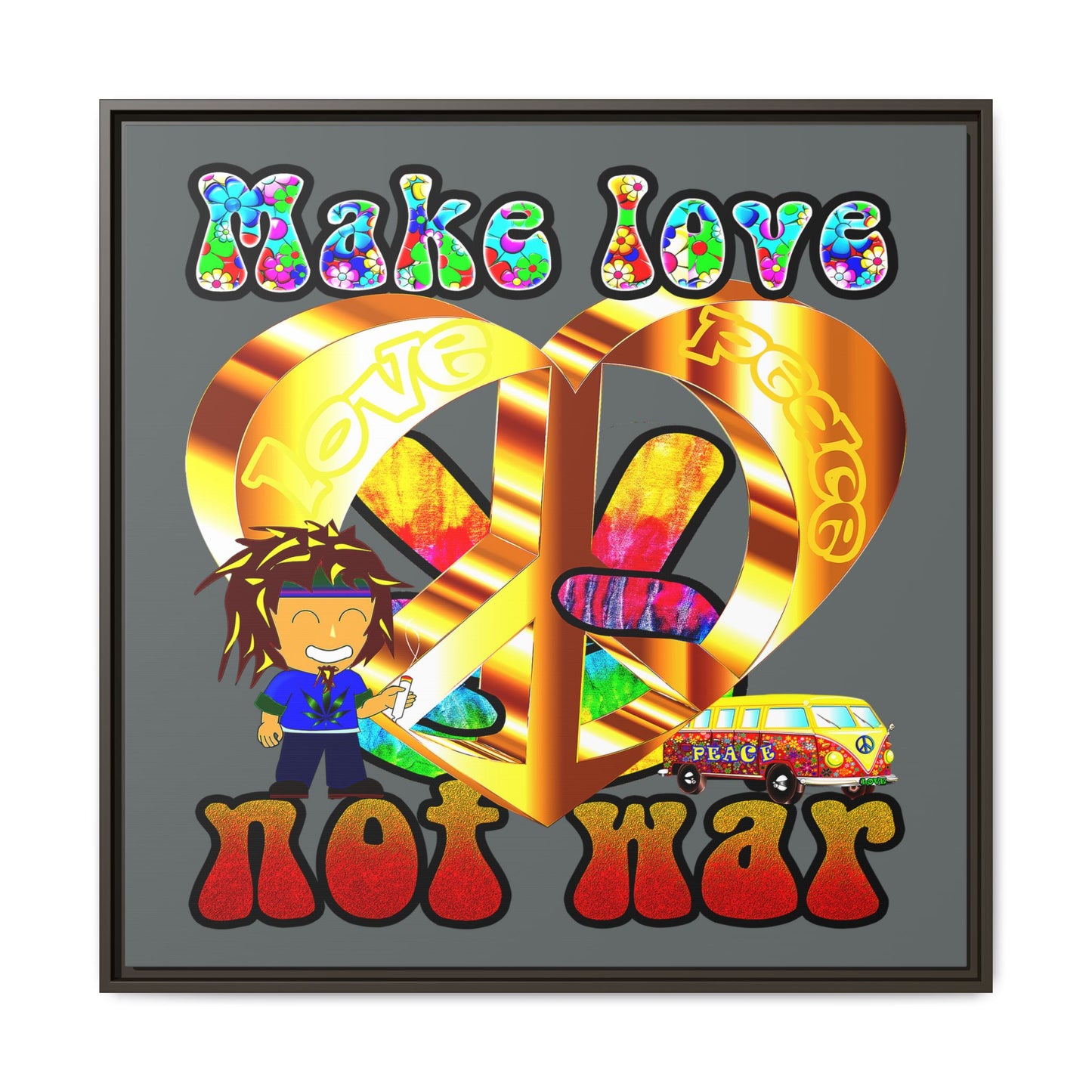 love peace - framed canvas art (dark grey)