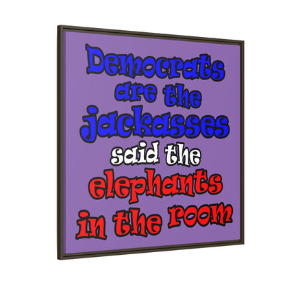 donkeys and elephants - framed canvas art (light purple)