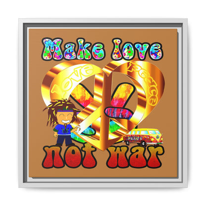 love peace - framed canvas art (light brown)