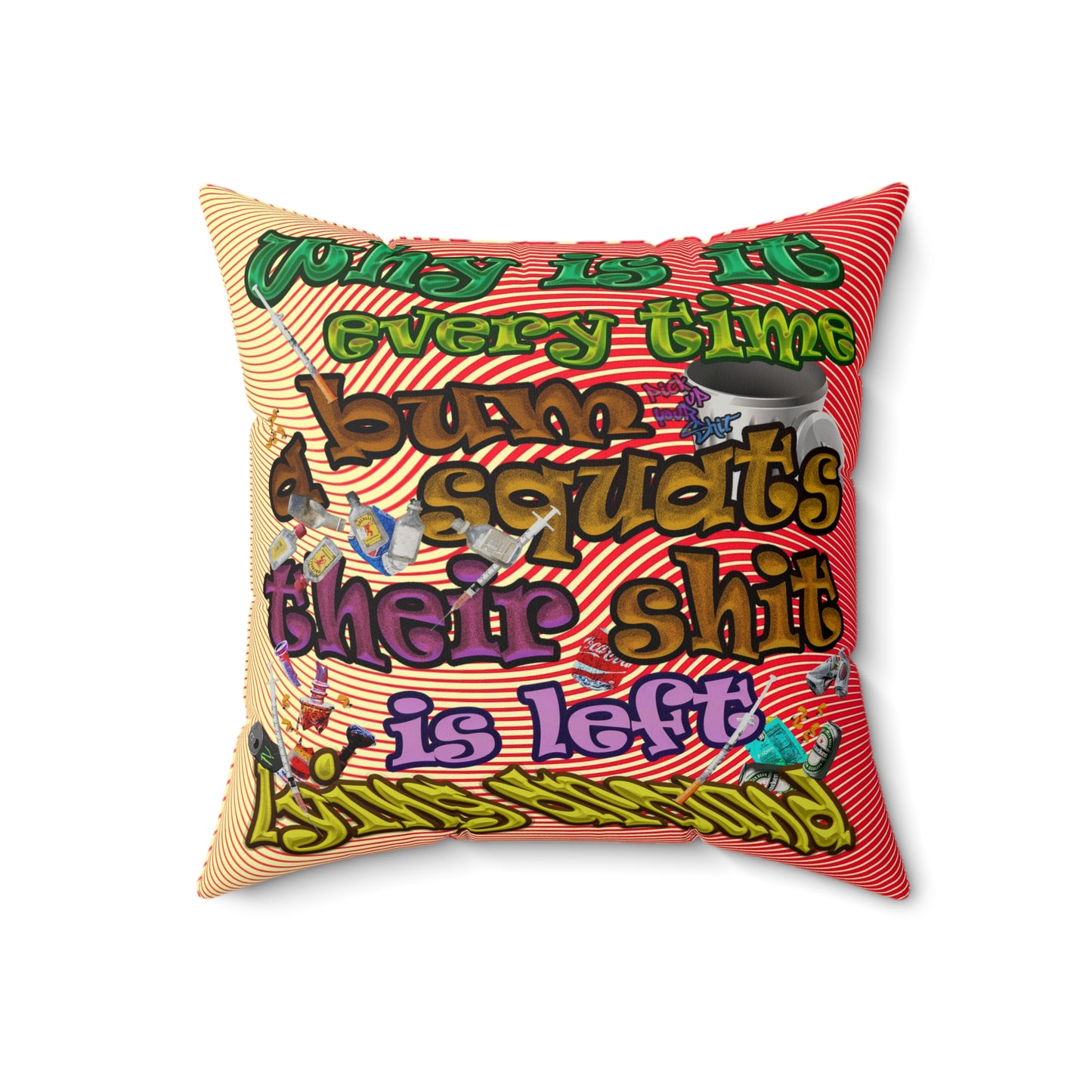 the bum's shit - Faux Suede Square Pillow - (yellow-orange wave)