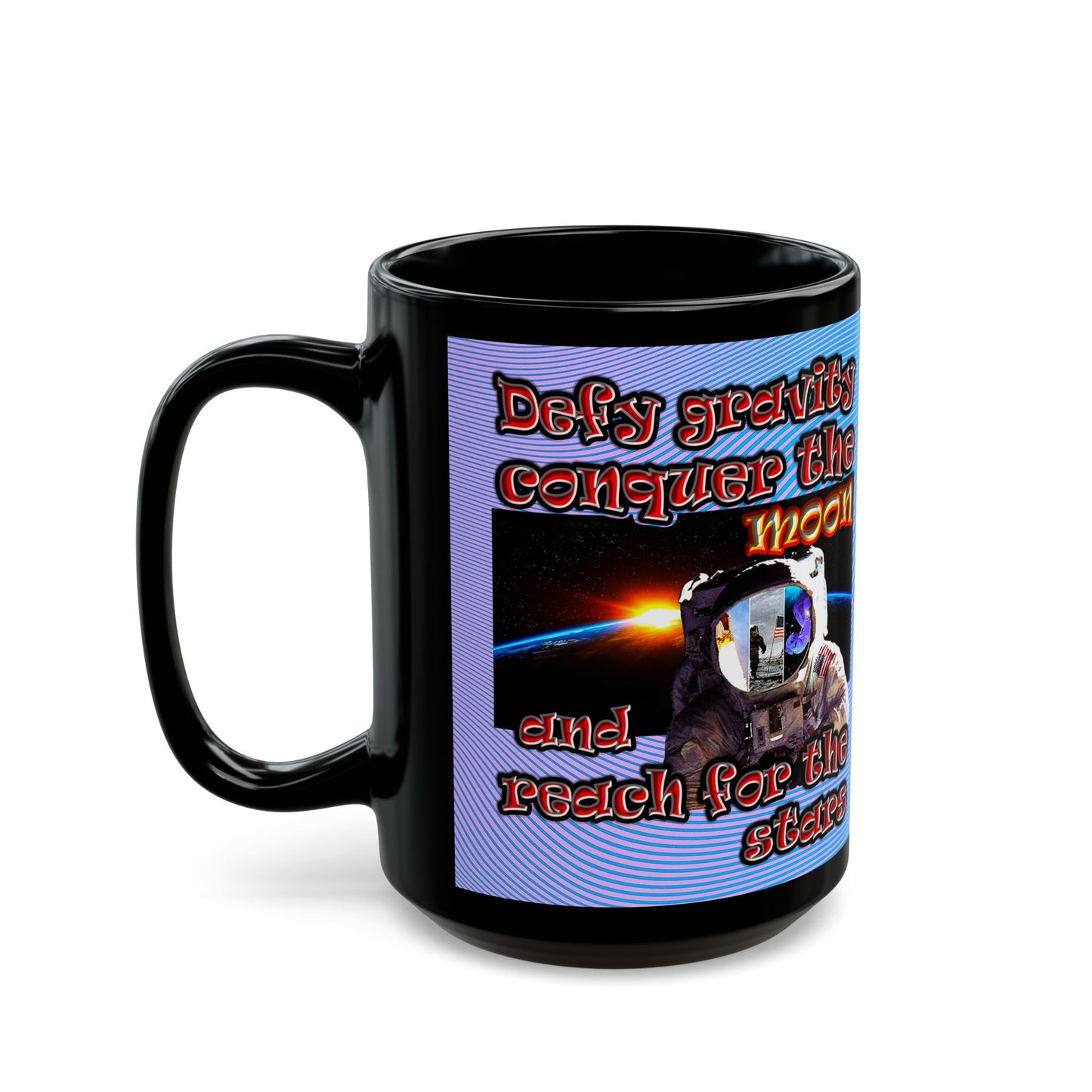 defy conquer reach - Black Mug (light blue-purple wave)