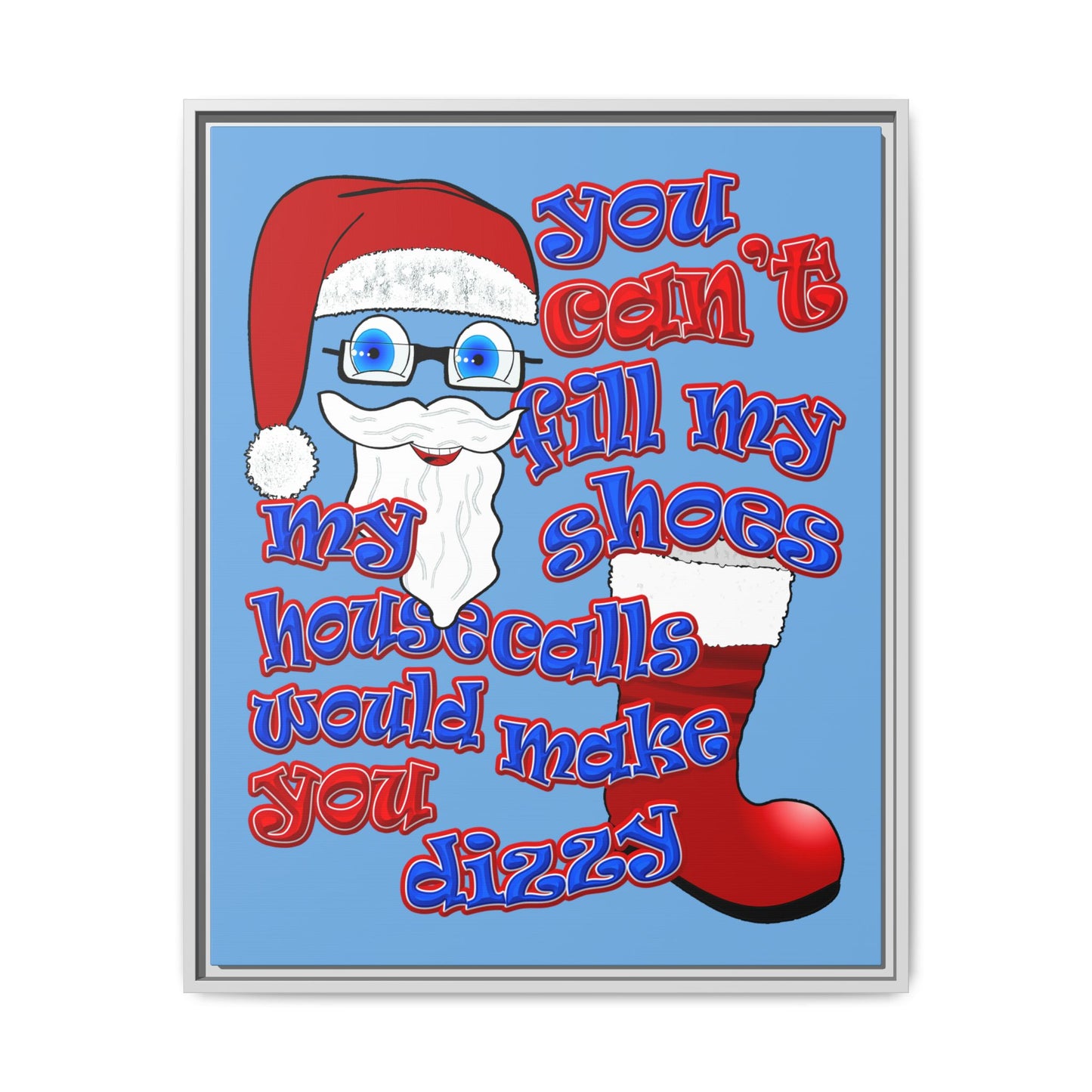 santa's shoes - framed canvas art (light blue)