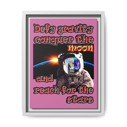 defy conquer reach - framed canvas art (light pink)