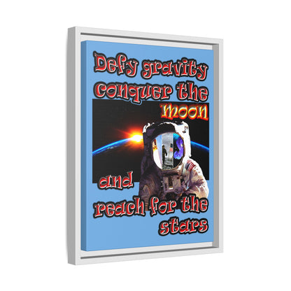 defy conquer reach - framed canvas art (light blue)