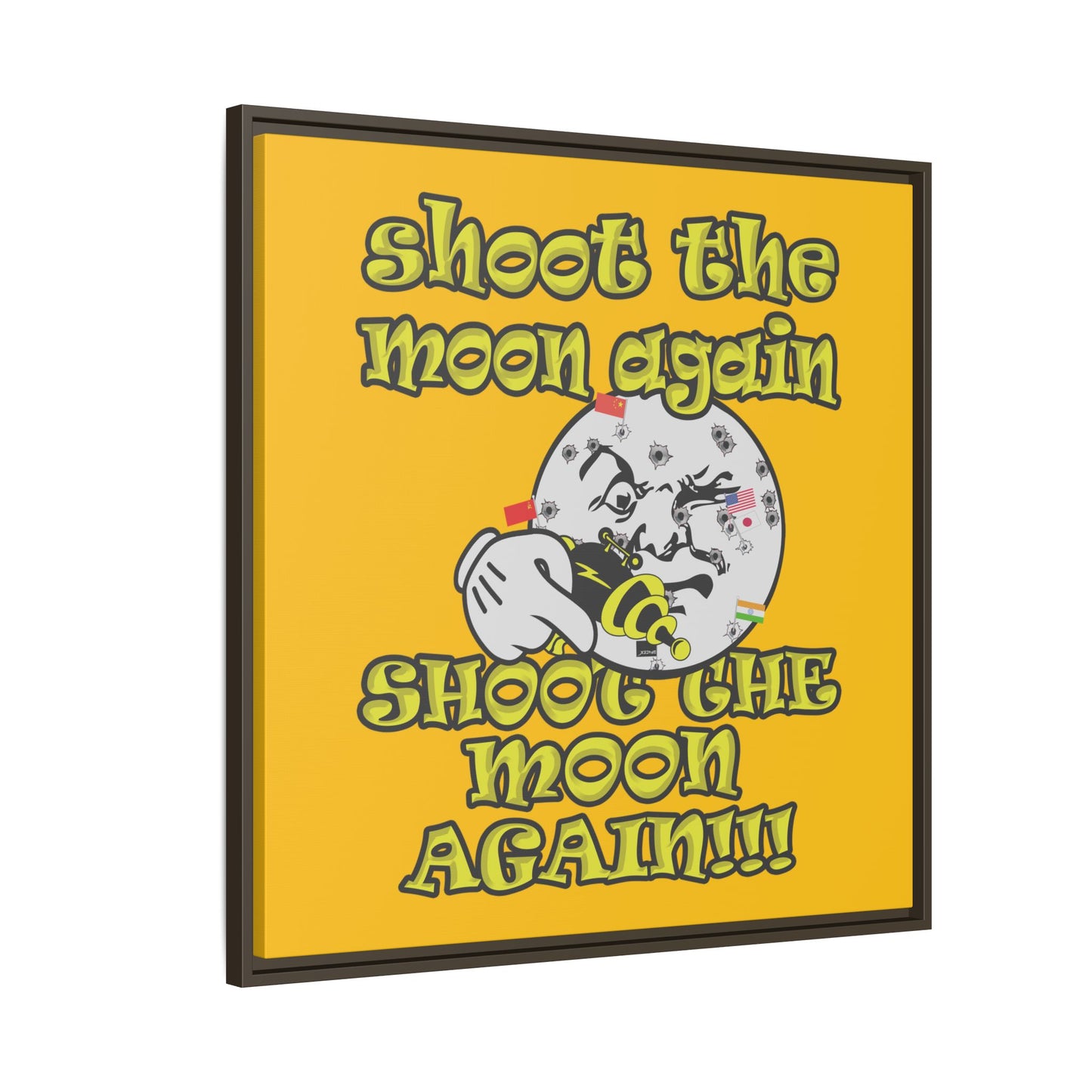 shoot the moon again - framed canvas art (yellow)