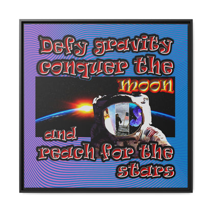 defy conquer reach - framed canvas art (light blue-purple wave)