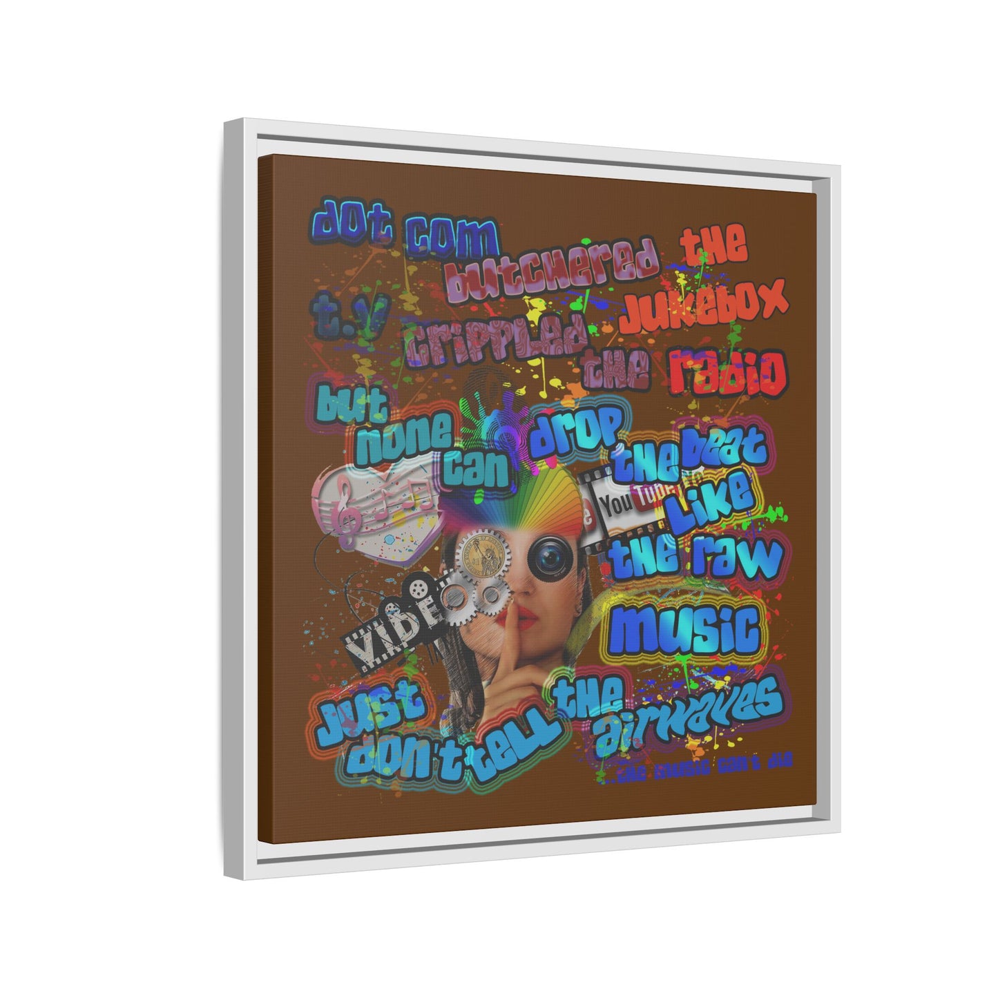 drop the beat - framed canvas art (brown)