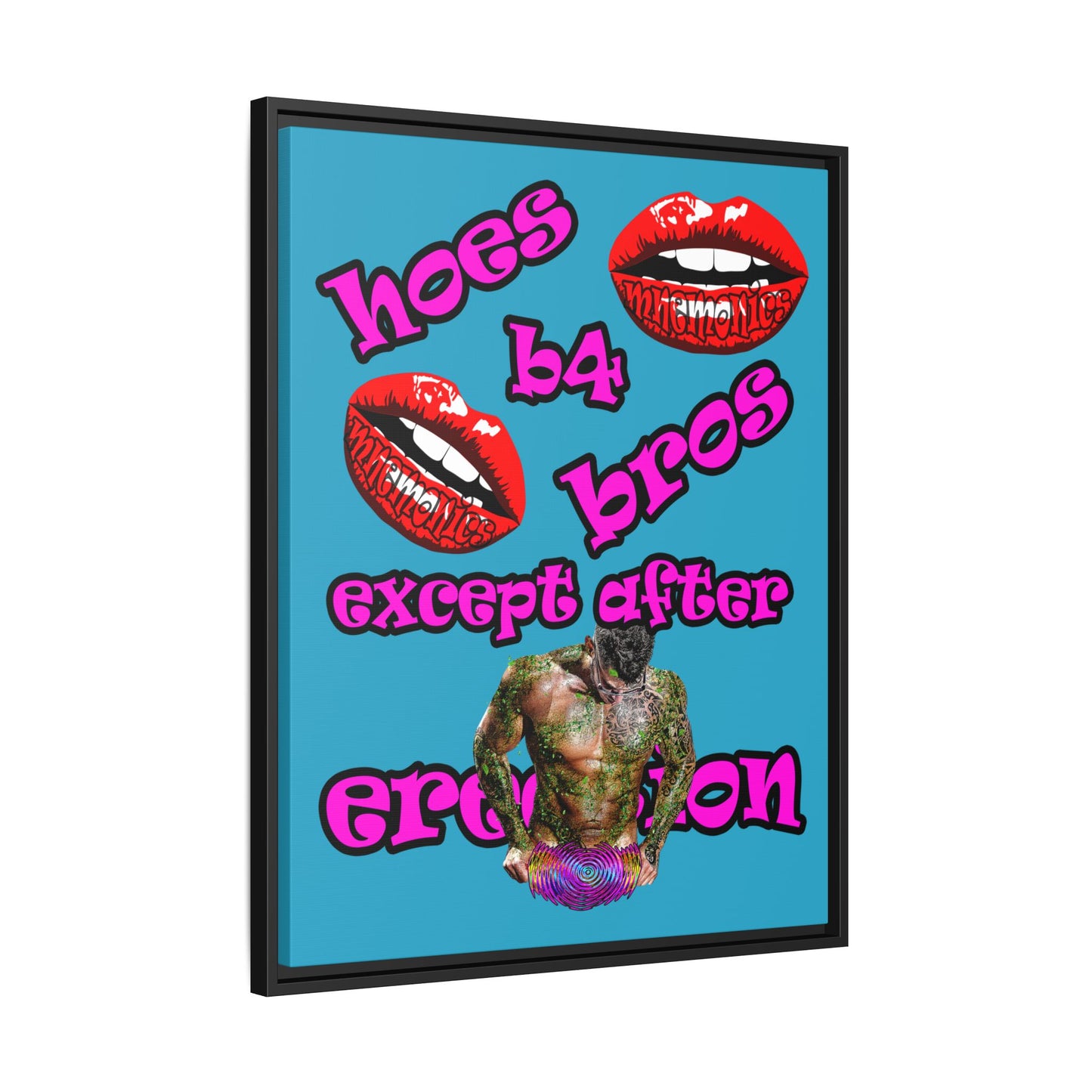 hoes b4 bros - framed canvas art (turquoise)