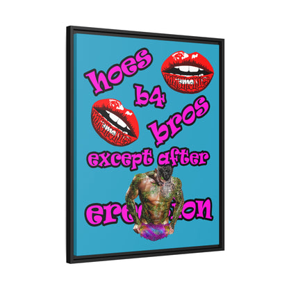 hoes b4 bros - framed canvas art (turquoise)