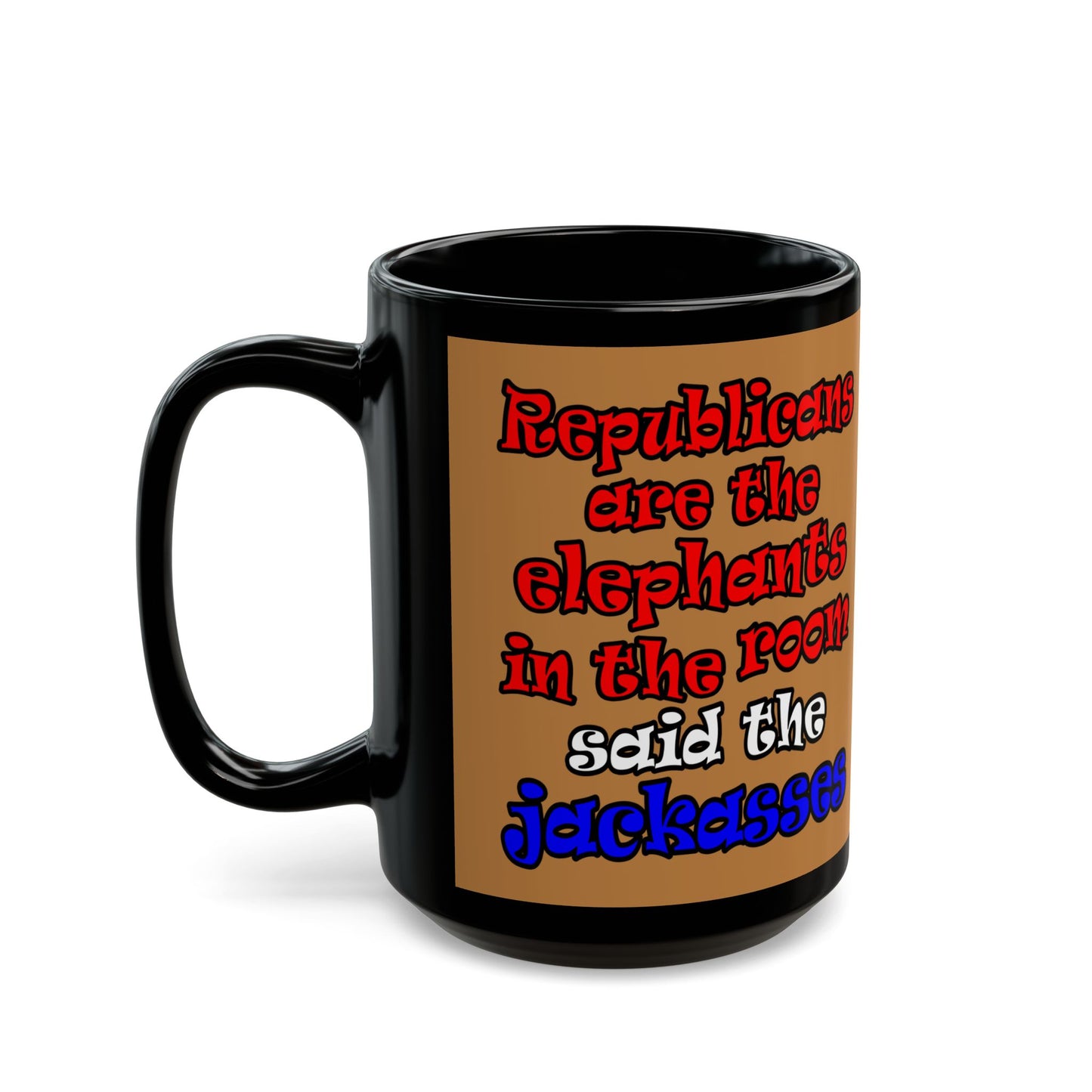 donkeys and elephants - Black Mug (light brown)
