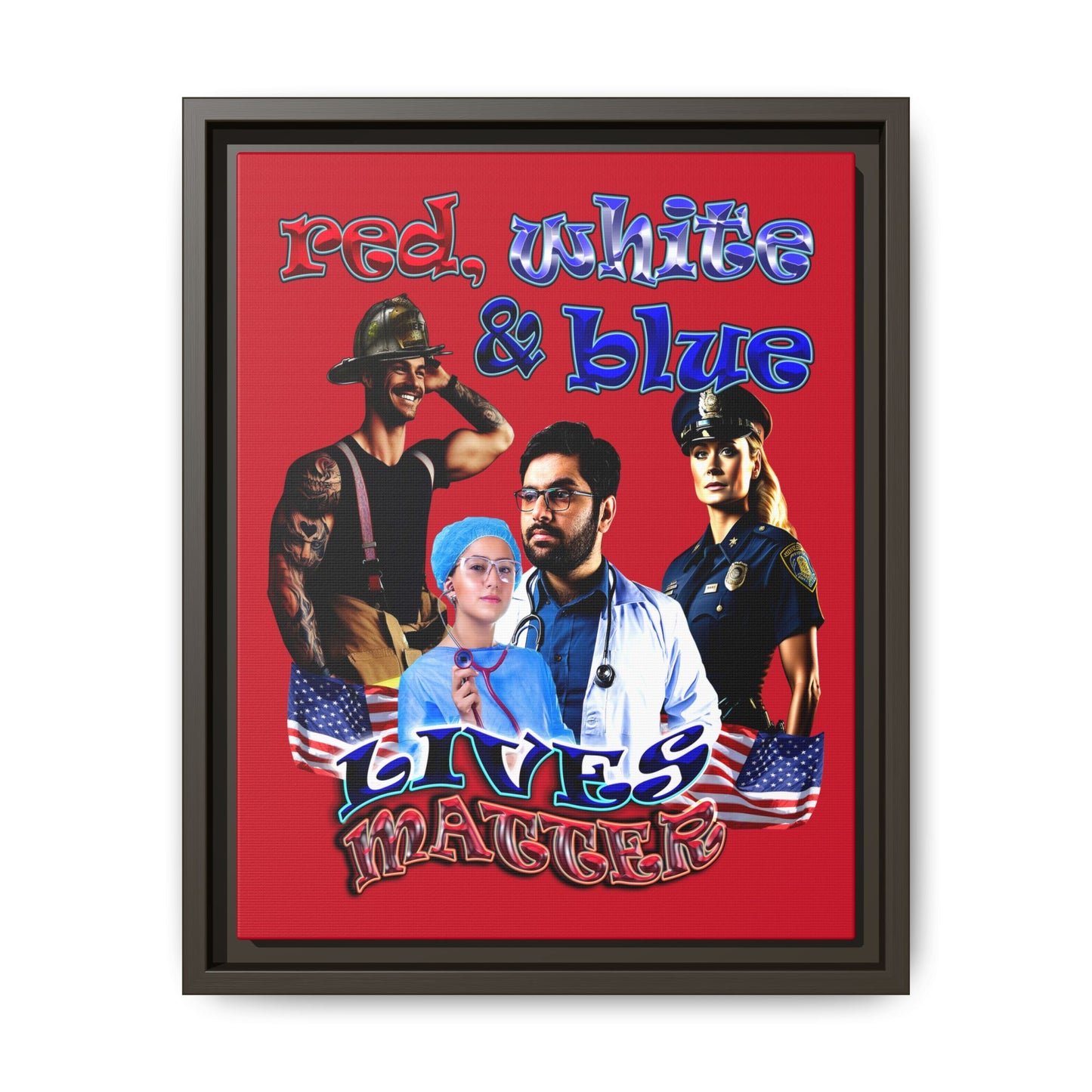 rw&b lives matter - framed canvas art (dark red)
