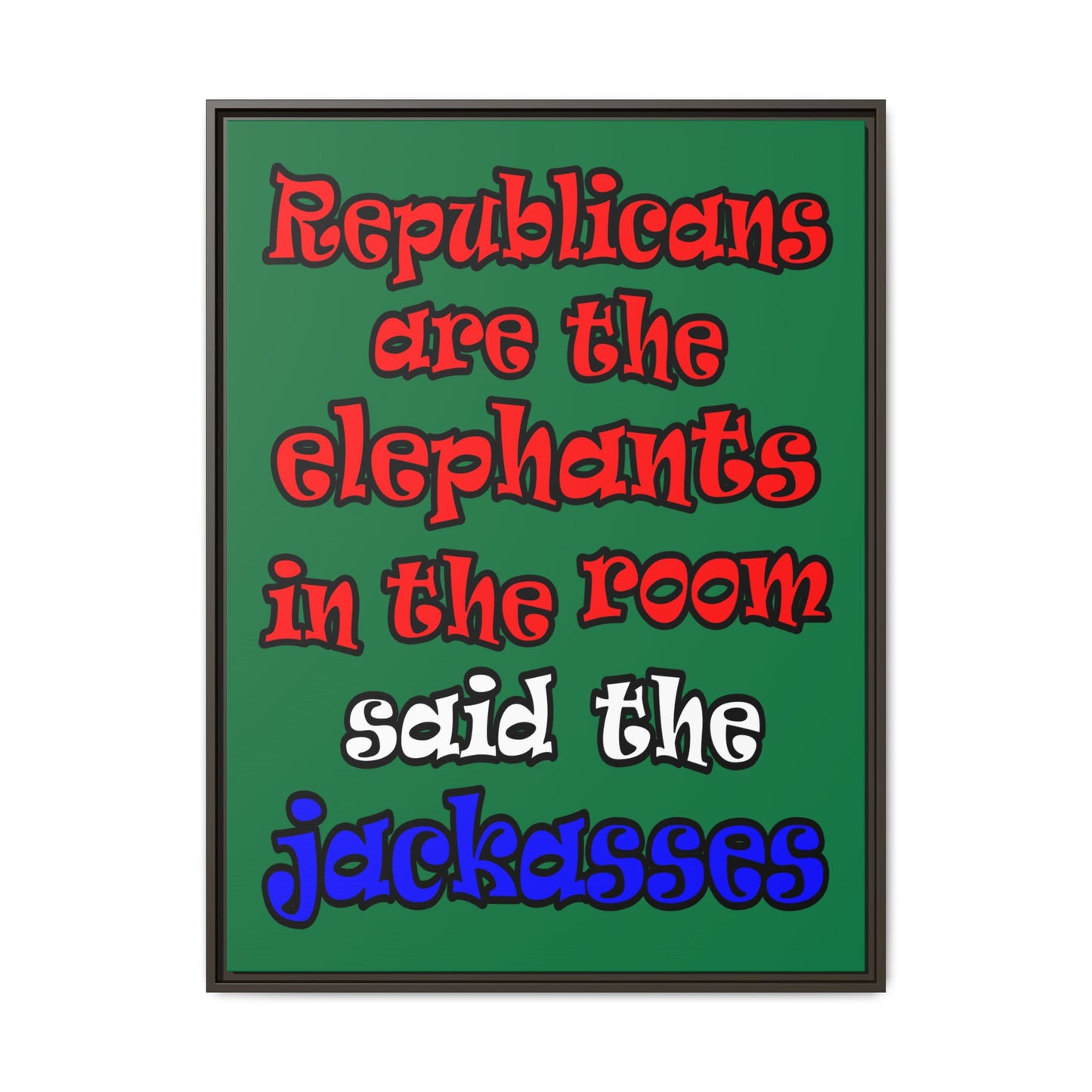 donkeys and elephants - framed canvas art (dark green)