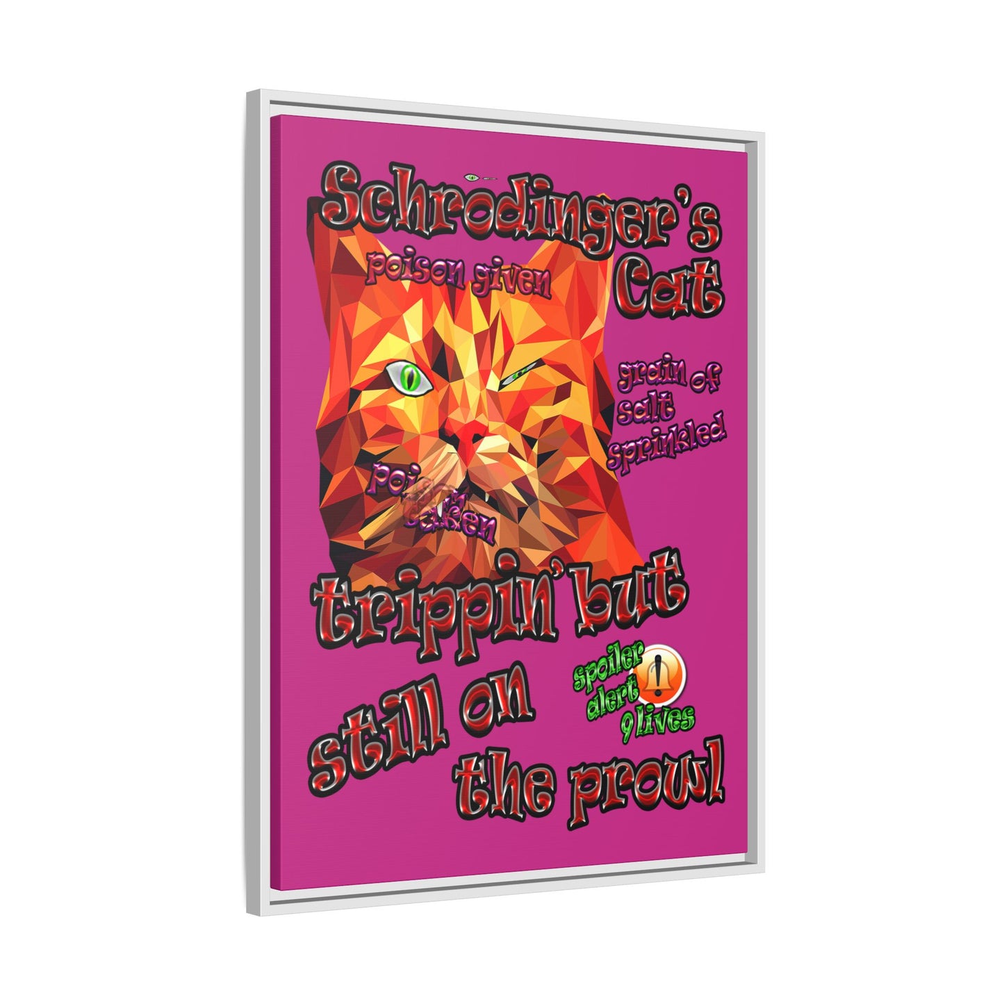 schrodinger's cat - framed canvas art (pink)