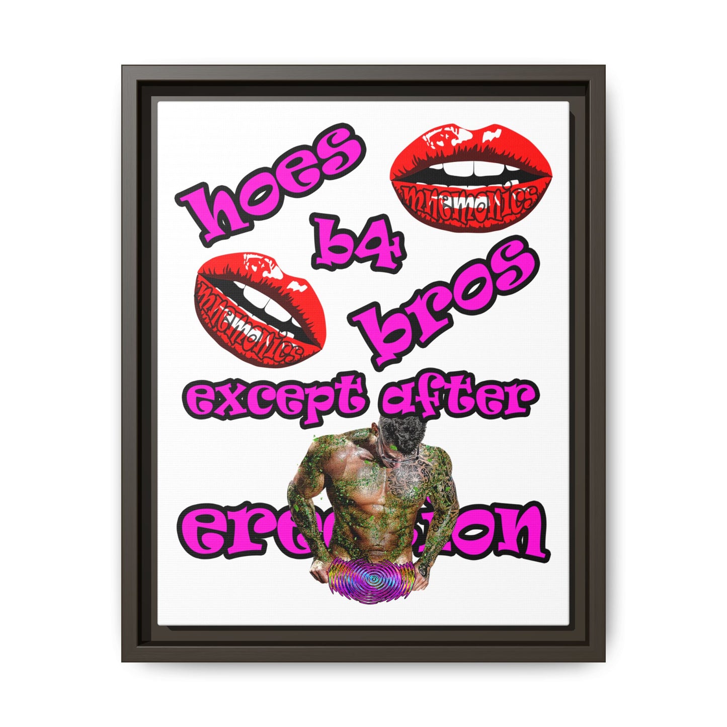 hoes b4 bros - framed canvas art (white)