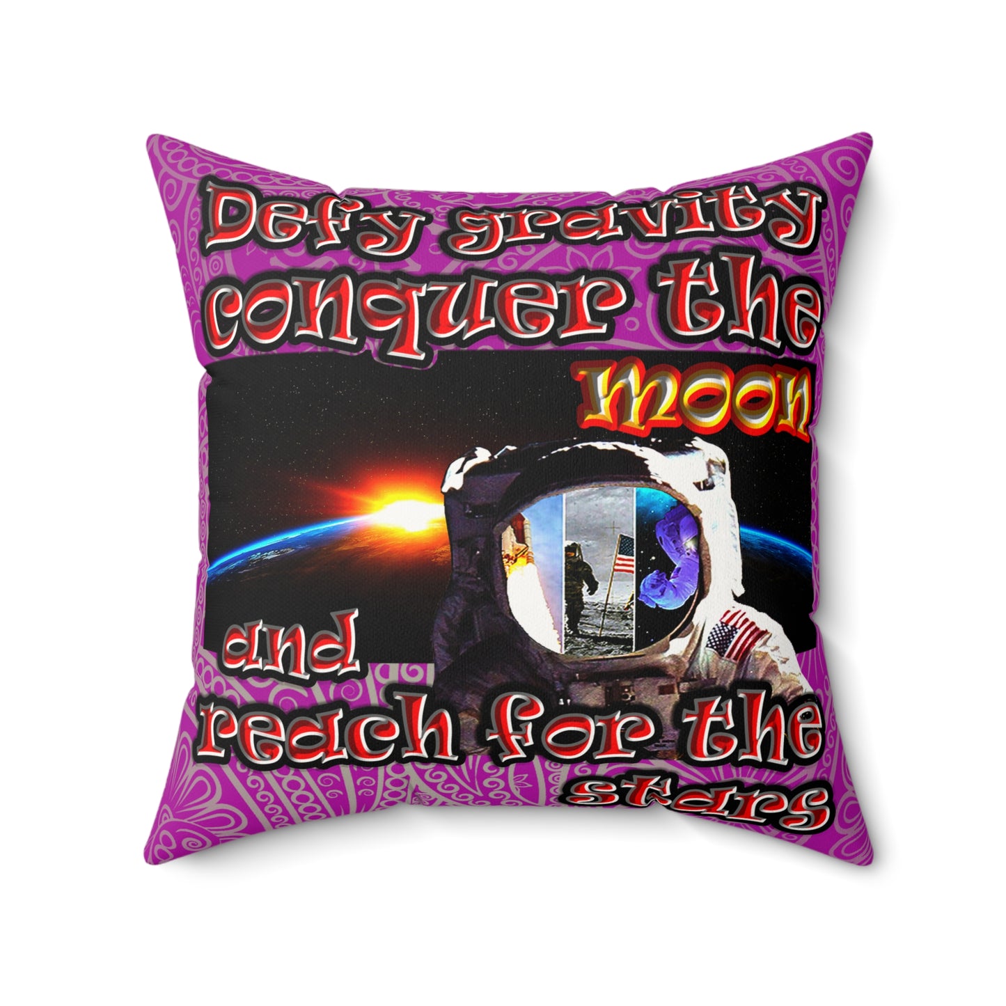 defy conquer reach - Faux Suede Square Pillow - (pink swirl)