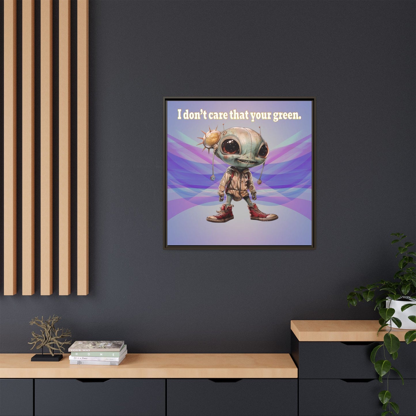 I don't care that your green - framed canvas art (light blue-pink wave)