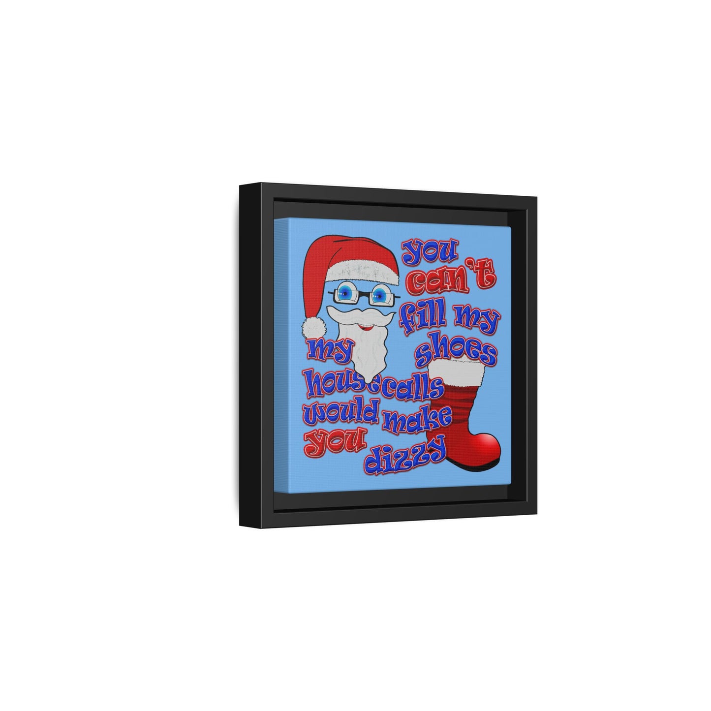santa's shoes - framed canvas art (light blue)