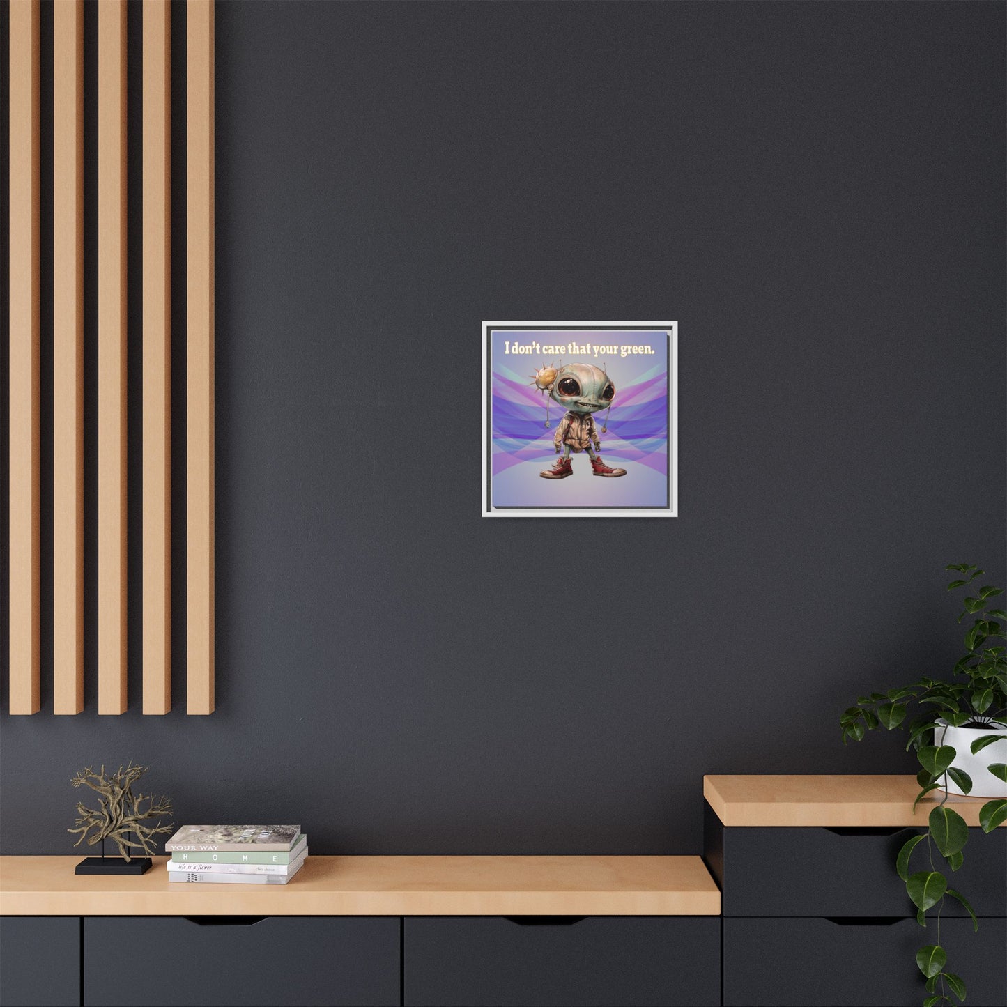 I don't care that your green - framed canvas art (light blue-pink wave)