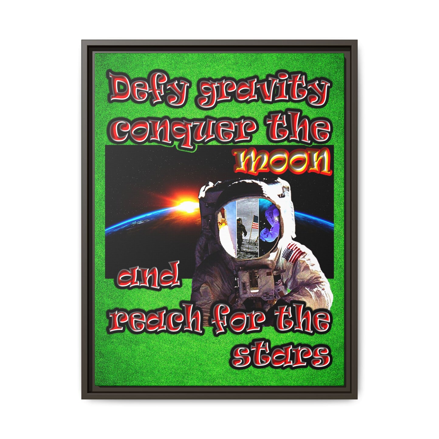 defy conquer reach - framed canvas art (green turf)