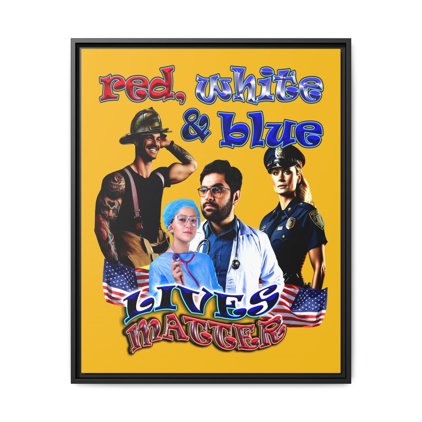 rw&b lives matter - framed canvas art (yellow)