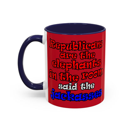 donkeys and elephants - Accent Mug (dark red)