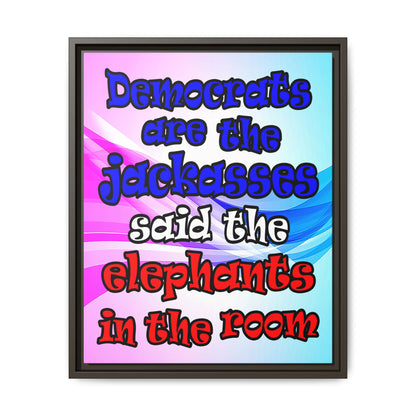 donkeys and elephants - framed canvas art (light blue-pink wave)