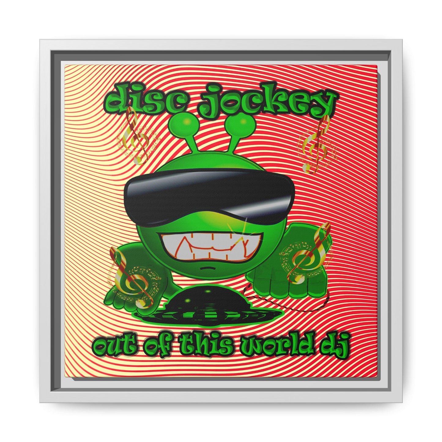 disc jockey - framed canvas art (yellow-orange wave)