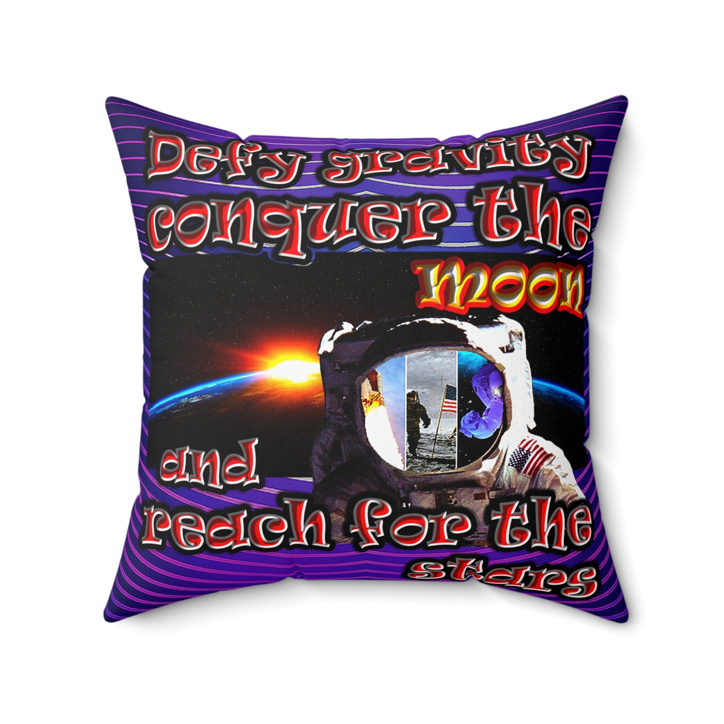 defy conquer reach - Spun Polyester Square Pillow - (purple wave)