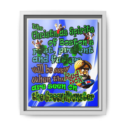 christmas spirits of boston - framed canvas art (blue-white wave)