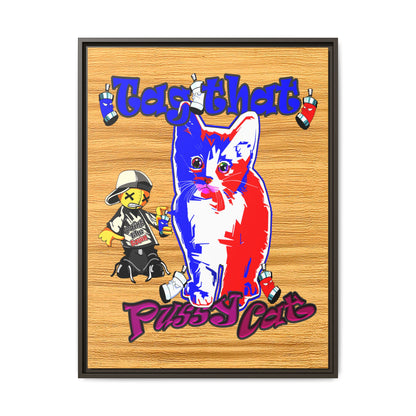 tag that - framed canvas art (butterscotch wood finish)