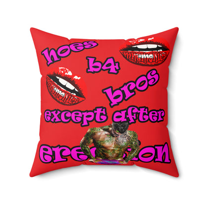 hoes b4 bros - Faux Suede Square Pillow - (red)